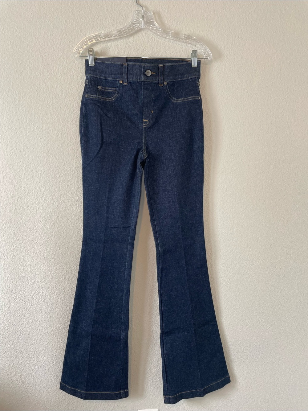 SPANX Women's Raw Indigo Blue EveryWear Denim Flare Pull On Jeans‎ Sz S Petite